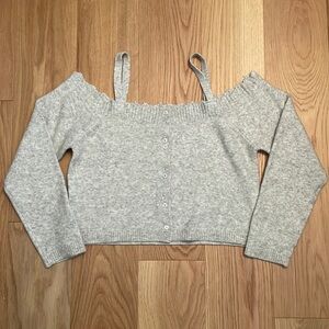 OAK + FORT Off The Shoulder Soft Grey Cardigan Size Small
